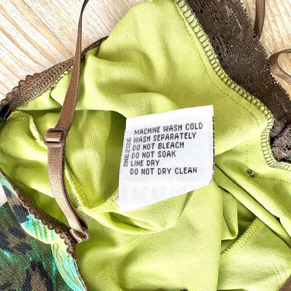 Vintage 90's Y2K Guess Mesh Lace Trim Slip Dress |‎ Leopard Green/Blue Smal - Picture 7 of 9